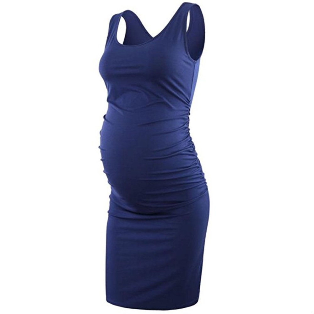 Blue sleeveless maternity dress